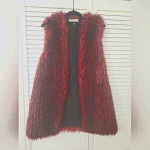 WAYF Faux Fur Red/Black Vest in XS from Nordstrom